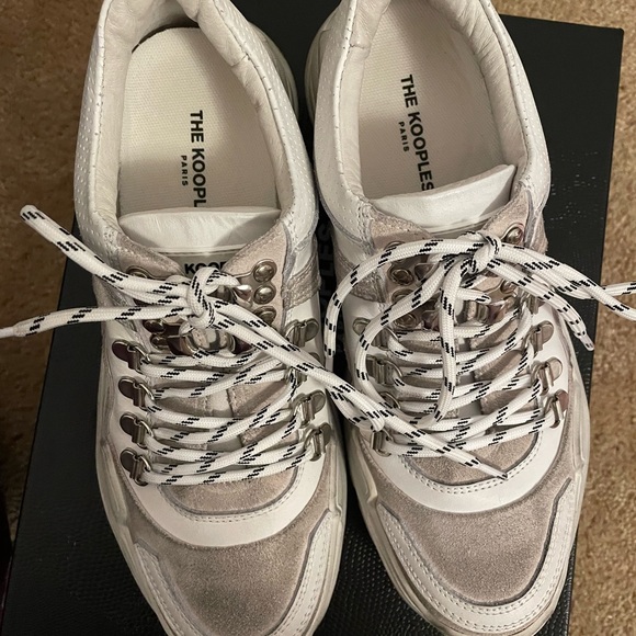 The Kooples - Off white Platform Leather Suede Distressed Sneakers - Picture 4 of 8